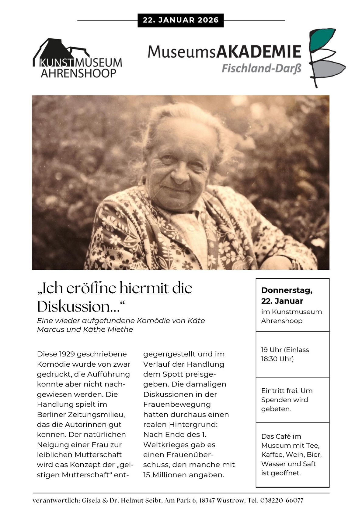 „Ich eröffne hiermit die Diskussion!“ – eine wieder aufgefundene Komödie von Käte Marcus und Käthe Miethe